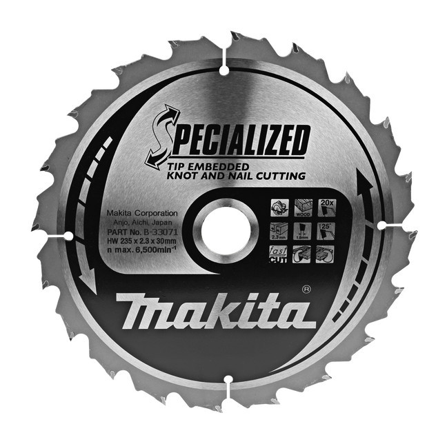 MAKITA B-33071 pilový kotouč 235x30mm HM 20z SPECIALIZED na dřevo se zapuš. zuby