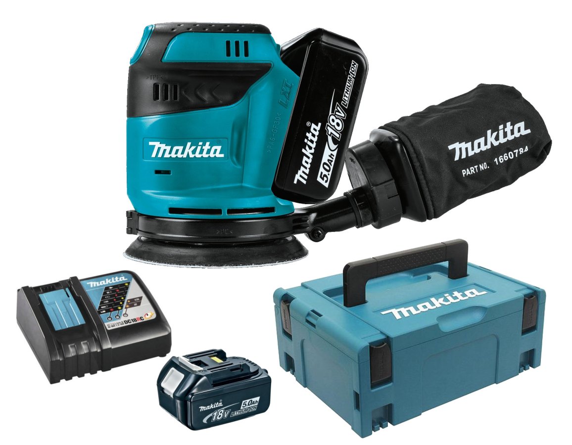 MAKITA DBO180RTJ aku excentrická bruska 125mm 18V LXT LiIon 2x5Ah