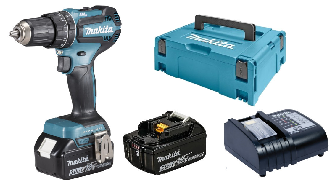 MAKITA DHP485SFJ aku bezuhlíková příklepová vrtačka LXT 18V 3Ah Makpac