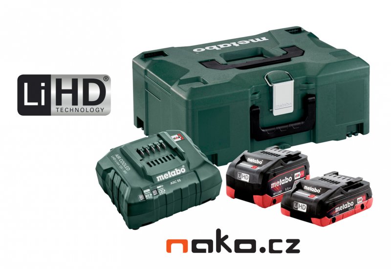 METABO Basic Set 18V LiHD (akumulátor 4.0+5.5Ah+nabíječka ASC 55 MetaLock II) 685136000