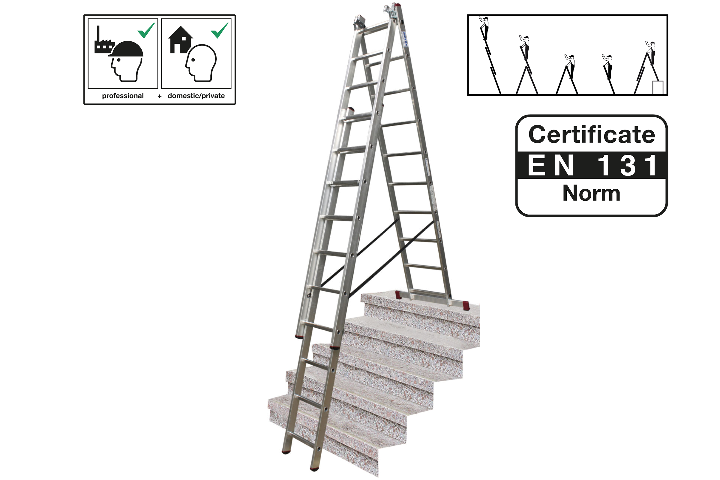 PROTECO 10.66-S-3-10-KR žebřík trojdílný 3x10 s úpravou na schody 285/448/615 cm PROTECO