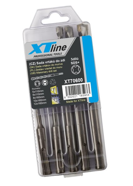 XTline XT70600 sada vidiových vrtáků SDS+ 5-12mm 5 dílná