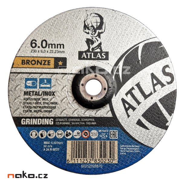 ATLAS 230x6.0 A24R-BF27 brusný kotouč na ocel a nerez 66252828870