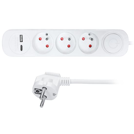 SOLIGHT PP111USBC prodlužovací přívodní kabel 2m s USB A+C nabíječkou 2.4A